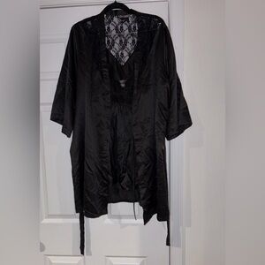 Victoria's Secret Black Satin Lace-Trim Robe Set